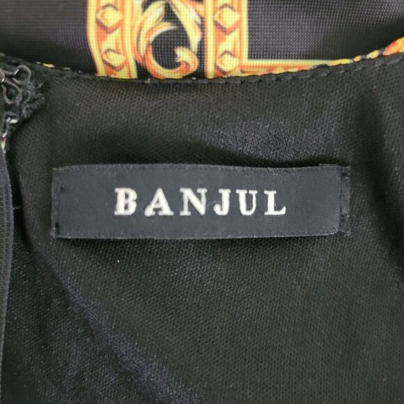 Banjul Sleeveless Baroque Print Ruched Dress Womens Size L Black Gold Party - Picture 7 of 8